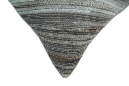 Modern Stripes Ivory and Gray Genuine Leather Accent Pillow, Cushion | PL17