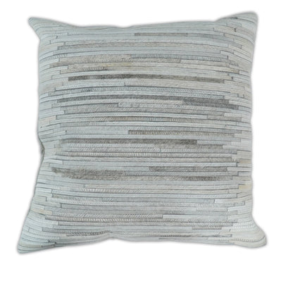 Modern Stripes Ivory and Gray Genuine leather Pillow with Insert, Cushion | PL16
