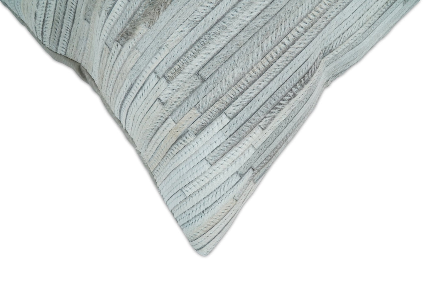 Modern Stripes Ivory and Gray Genuine leather Pillow with Insert, Cushion | PL16