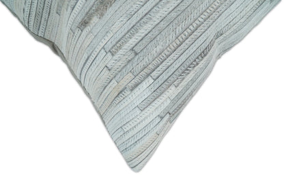 Modern Stripes Ivory and Gray Genuine leather Pillow with Insert, Cushion | PL16