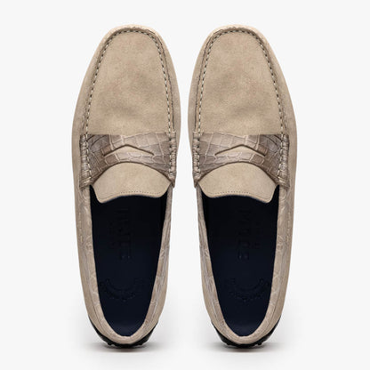 31-160-SND MONZA Sueded Calfskin with Crocodile Driver Sand