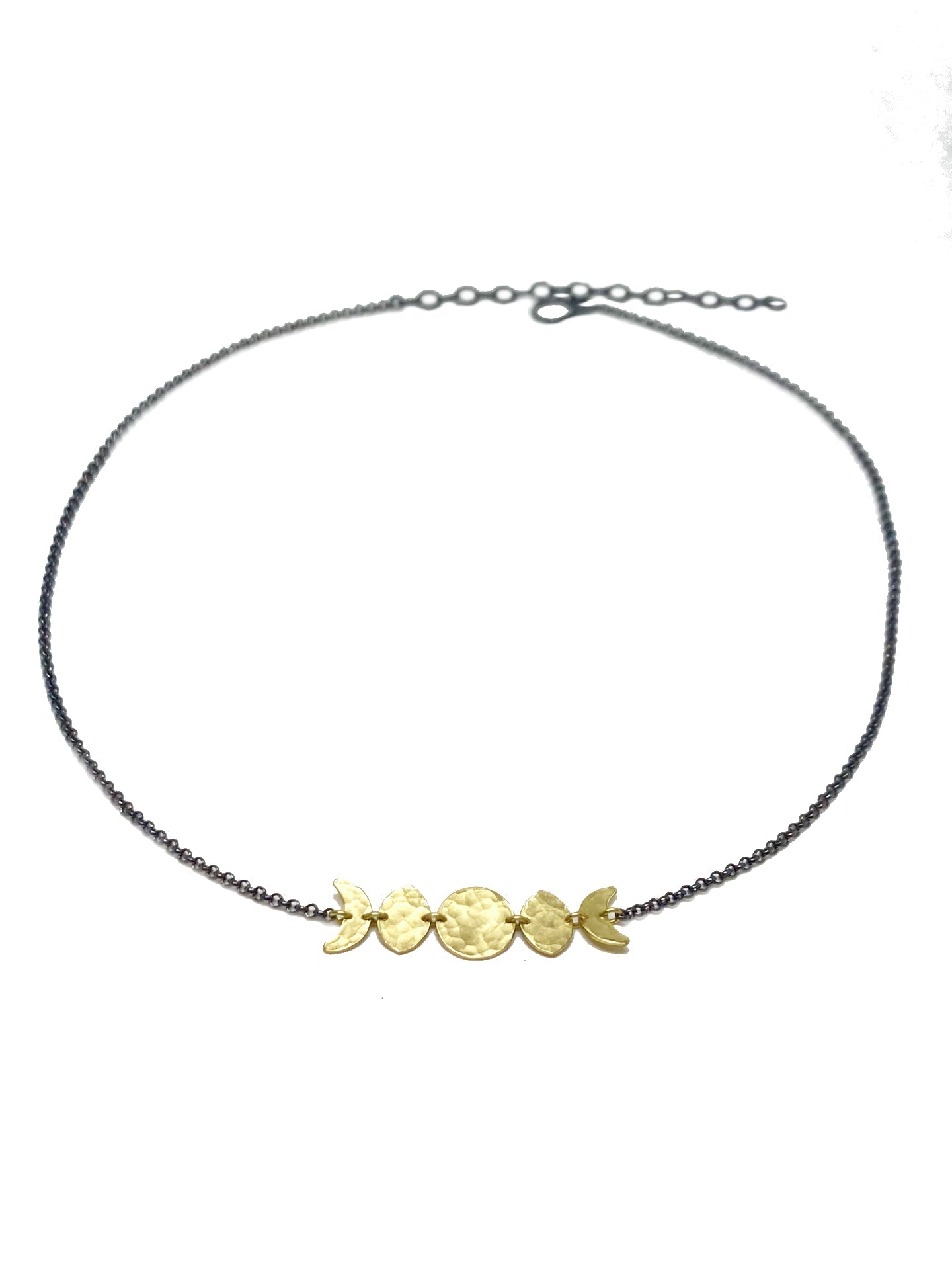 Moon Phase Necklace in Oxidized Sterling Silver and Brass