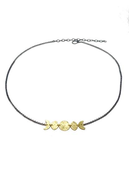 Moon Phase Necklace in Oxidized Sterling Silver and Brass