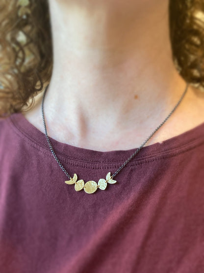 Moon Phase Necklace in Oxidized Sterling Silver and Brass