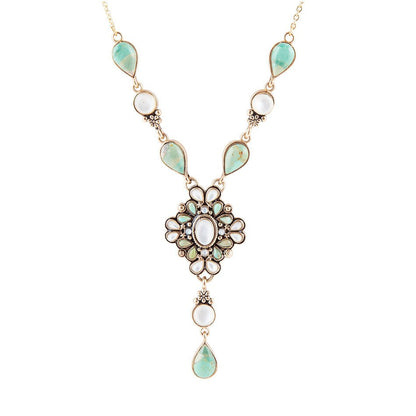 Madreperla bianca e turchese blu Collana a Y dorata Barcellona