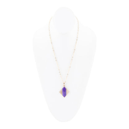 Motif Purple Agate and Golden Bronze Pendant Necklace