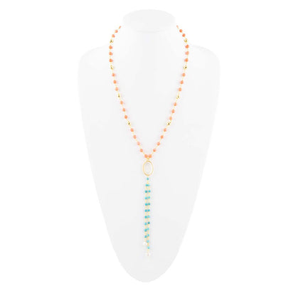 Collana a Y dorata con corallo arancione e pietre multiple