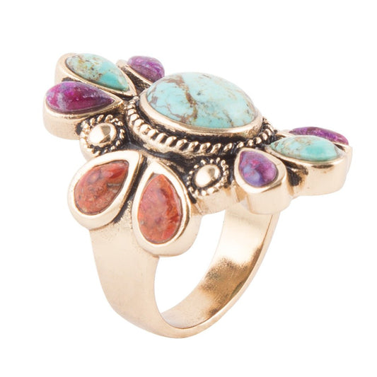 Anello nativo colore Turchese con pietre multiple