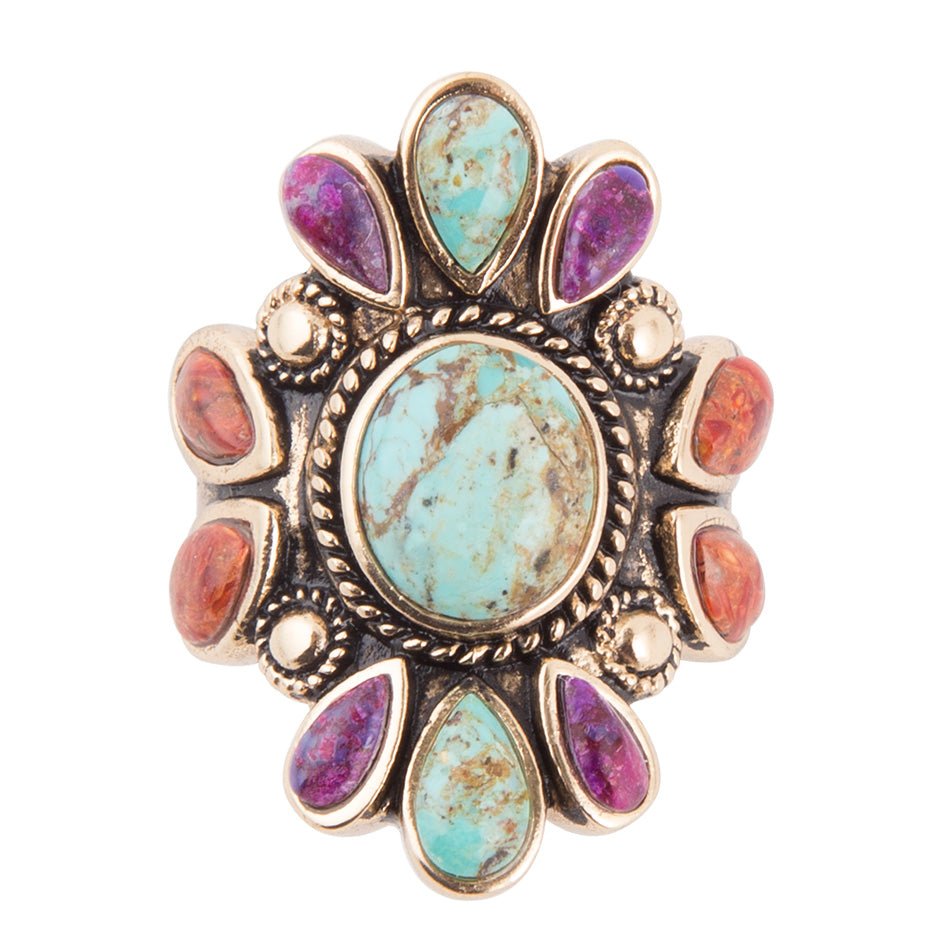 Anello nativo colore Turchese con pietre multiple