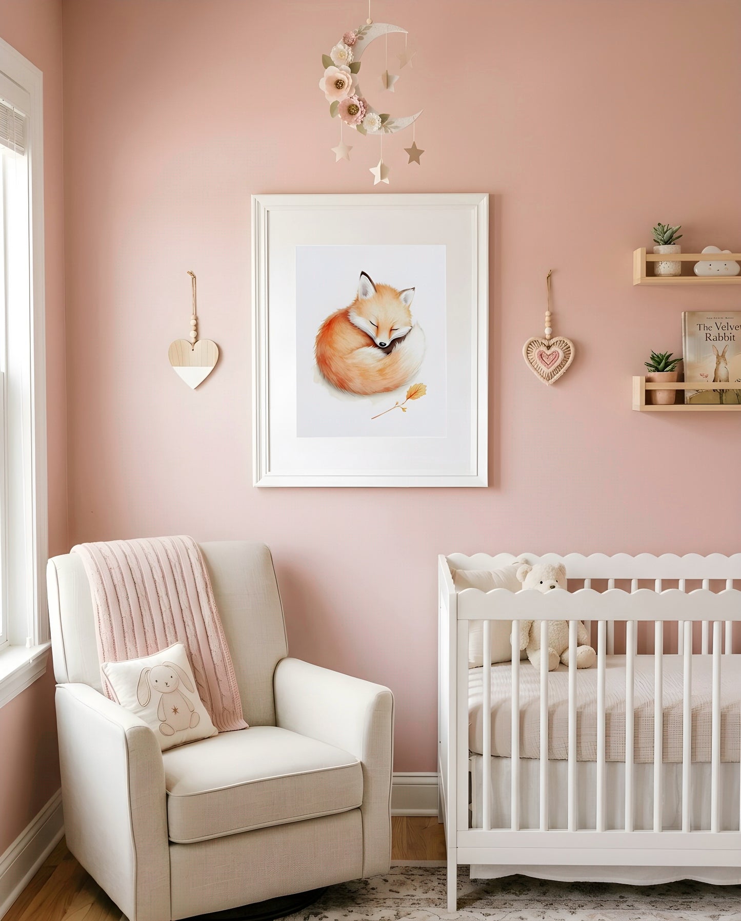 Nursery Baby Fox Soft Watercolor Minimal Printable Wall Art — as part of a gallery wall arrangement