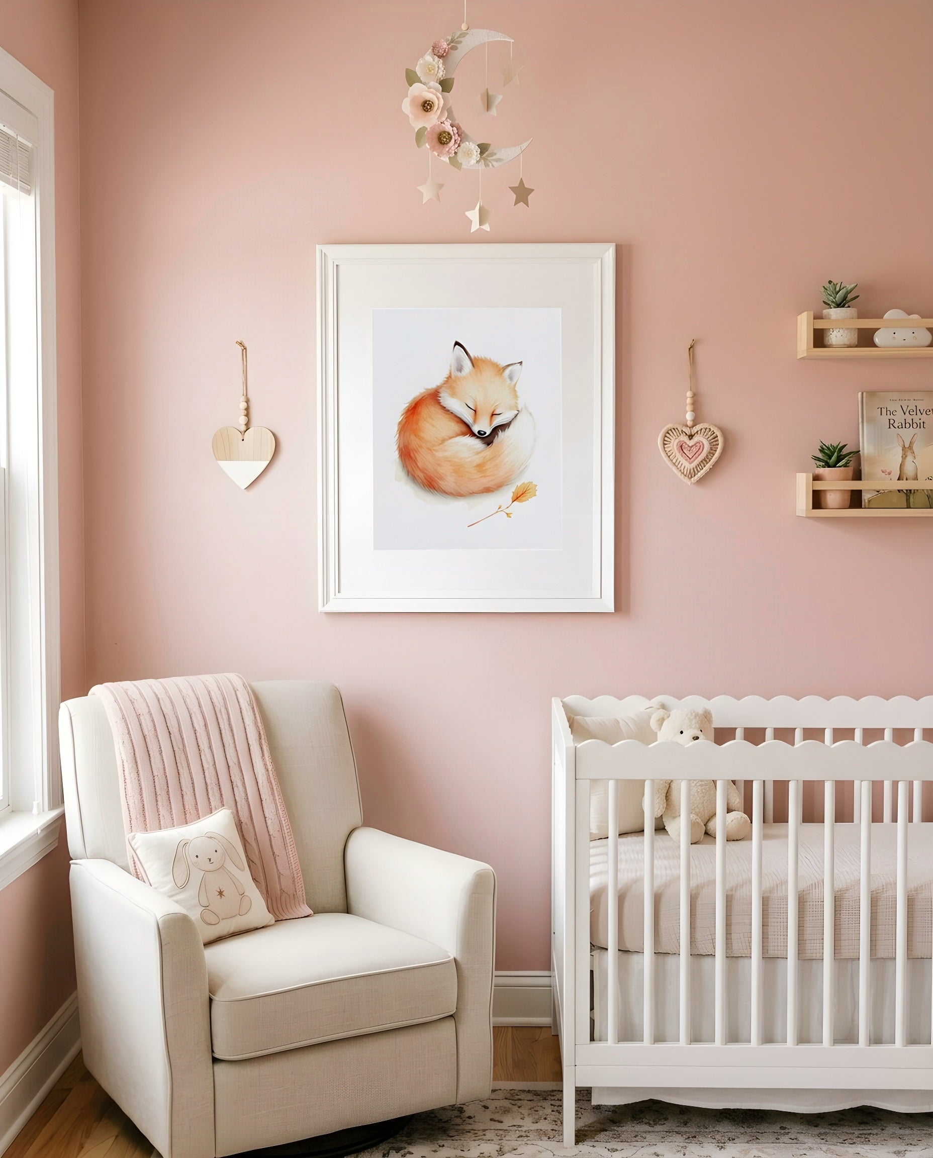 Nursery Baby Fox Soft Watercolor Minimal Printable Wall Art — as part of a gallery wall arrangement