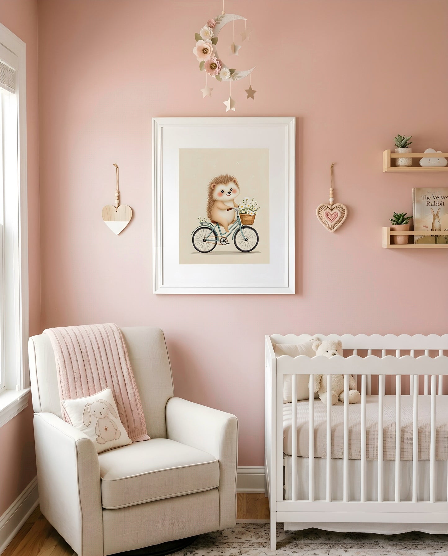 Nursery Retro Flat Hedgehog Bicycle Printable Wall Art — as part of a gallery wall arrangement