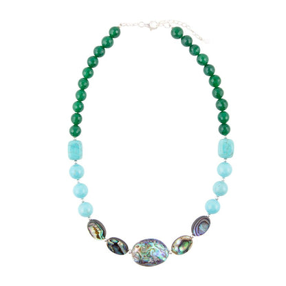 Collana di perline in onice verde brillante oceanico e abalone blu