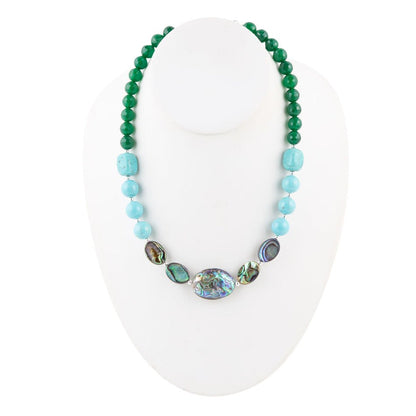 Collana di perline in onice verde brillante oceanico e abalone blu