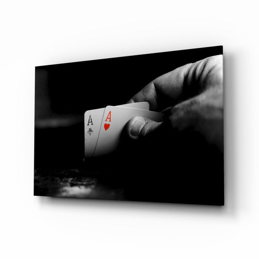 Arte de pared de vidrio con cartas de juego