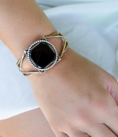 Bracciale rigido dorato in metallo misto Onyx