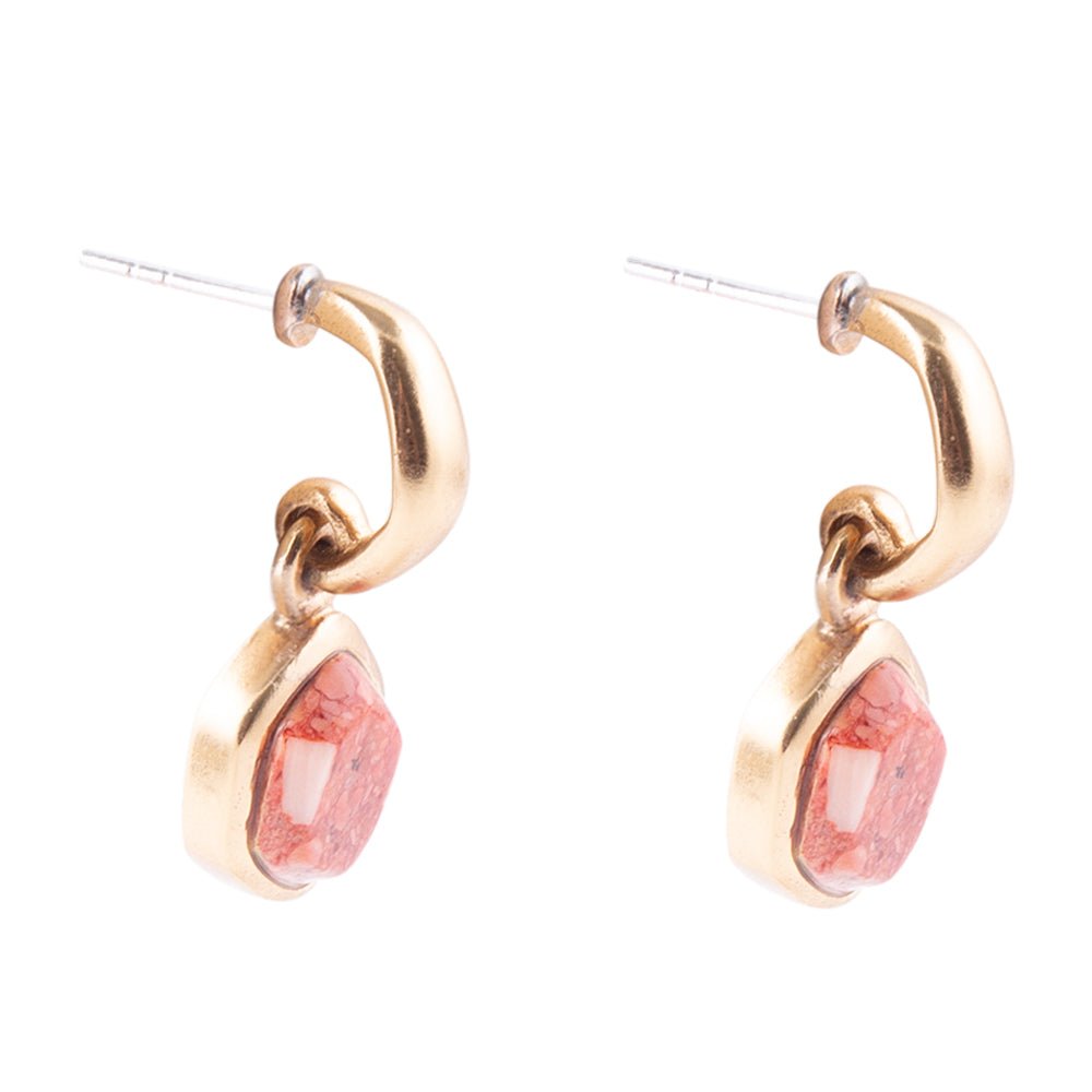 Orange Sponge Coral and Golden Half Hoop Earrings