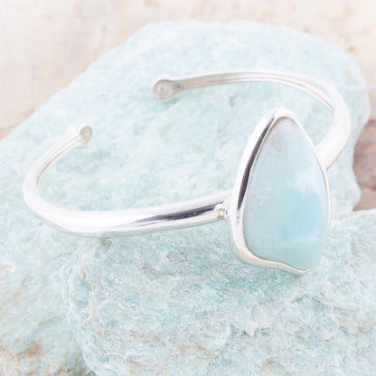 Bracciale a polsino in argento sterling e larimar blu biologico