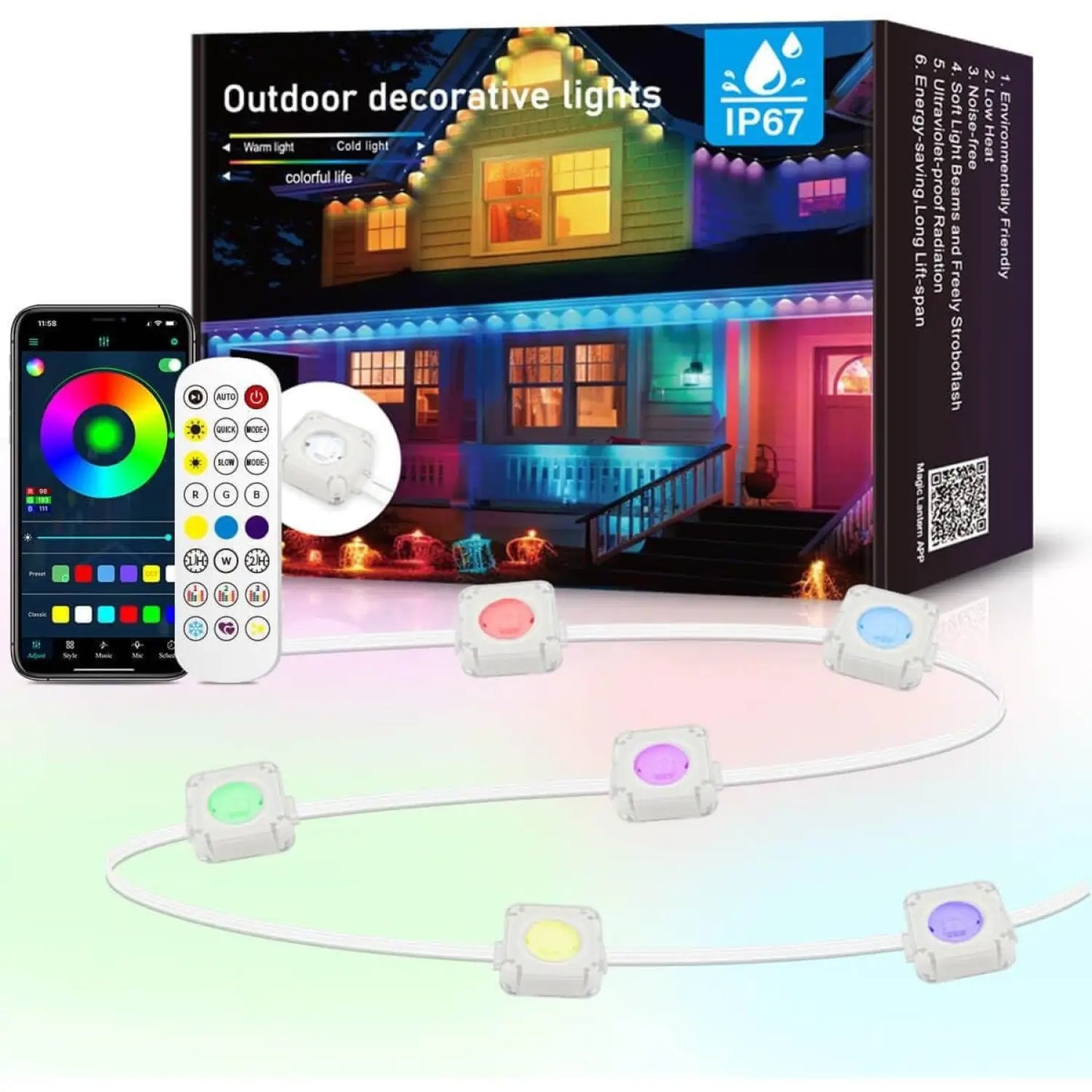 Utomhus LED-ljusslinga med Bluetooth-kontroll för takfötter och uteplatser