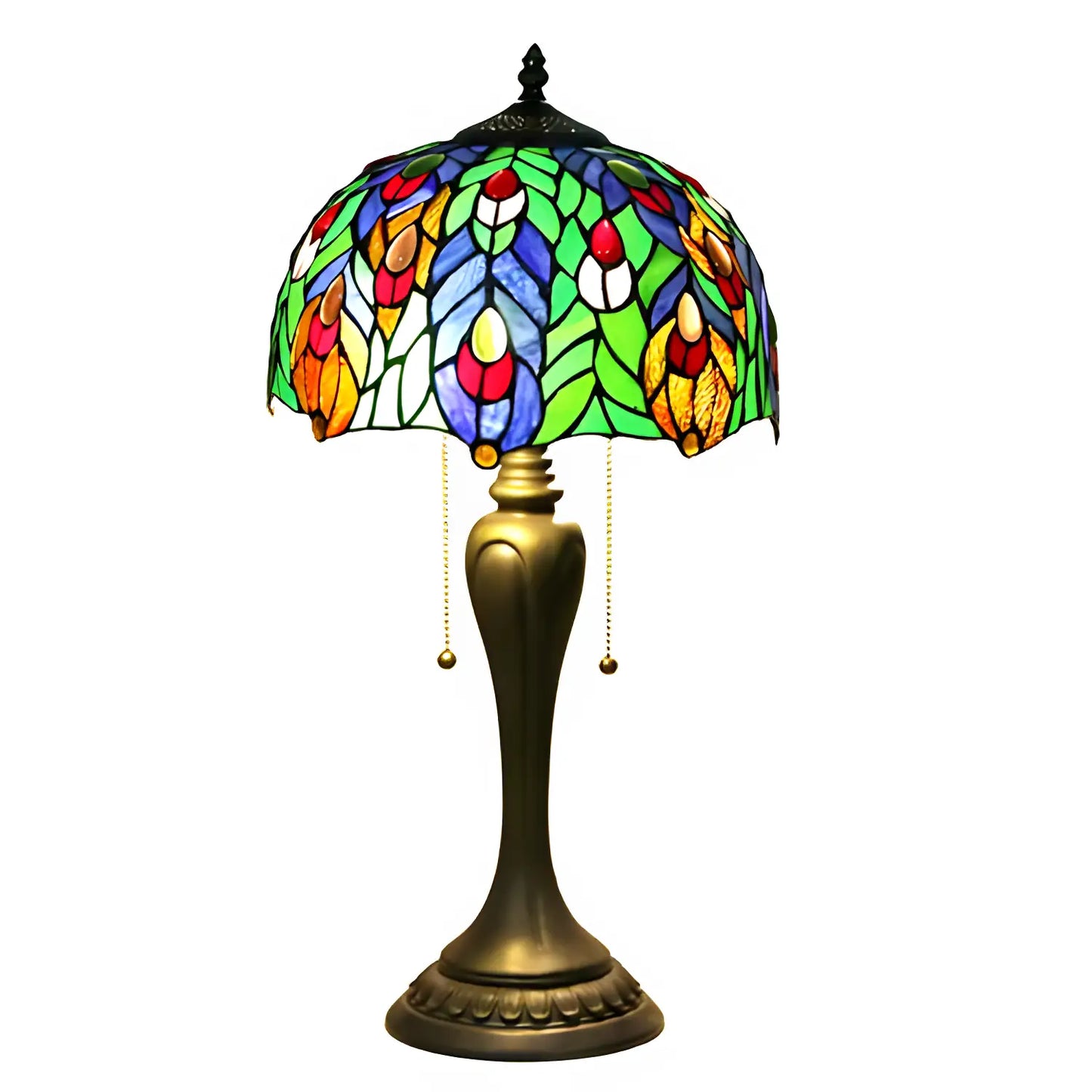Antik Tiffany-lampa Påfågel | Glas Bordslampa