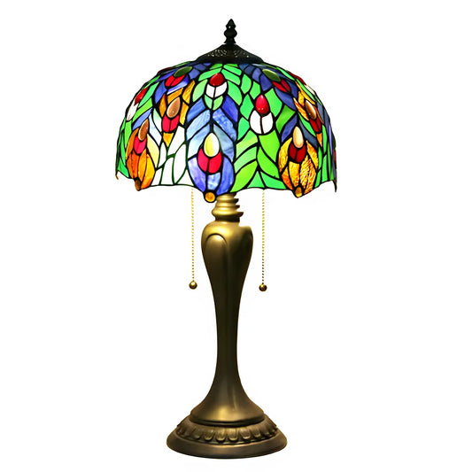 Antik Tiffany-lampa Påfågel | Glas Bordslampa