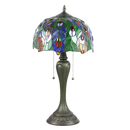 Antik Tiffany-lampa Påfågel | Glas Bordslampa