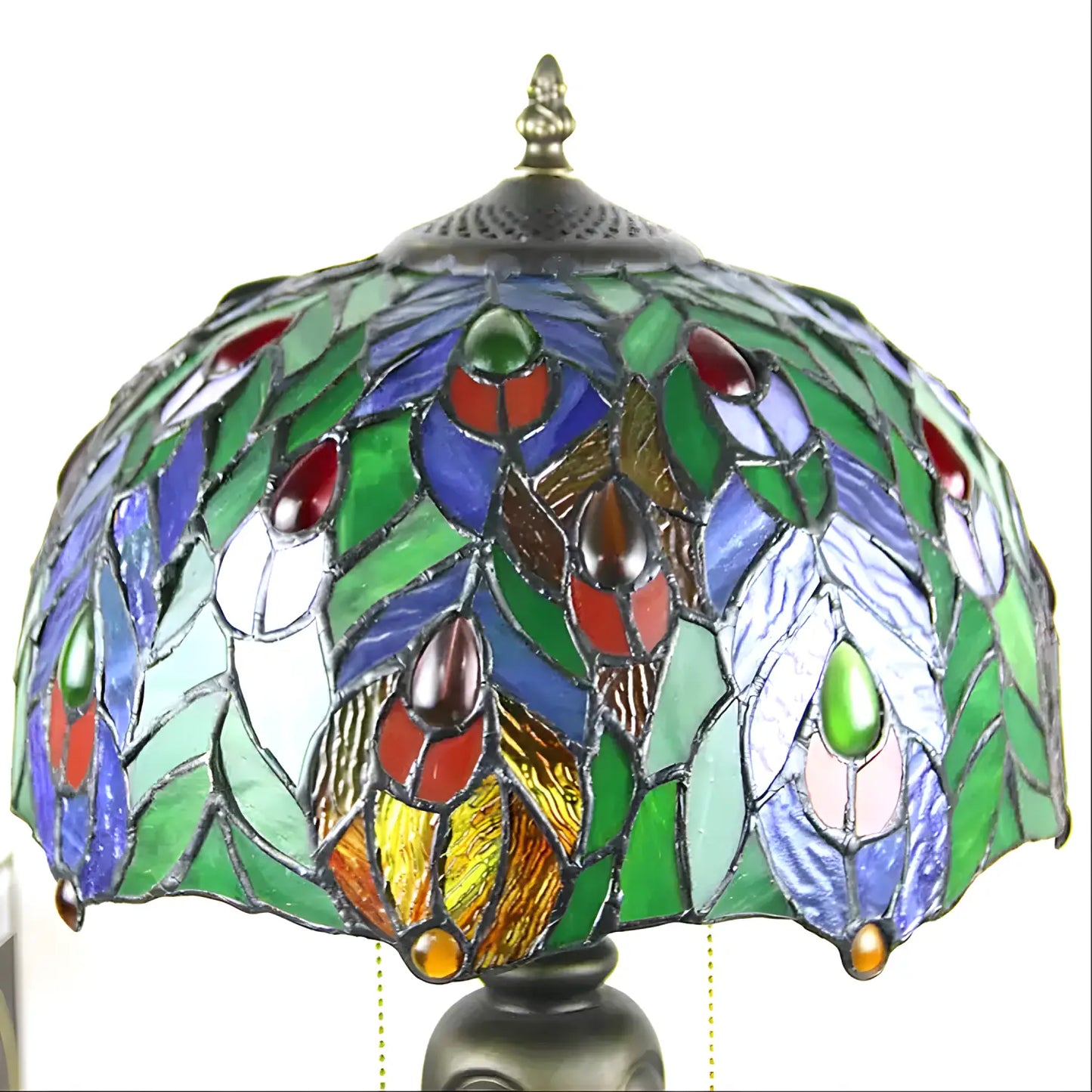Antik Tiffany-lampa Påfågel | Glas Bordslampa