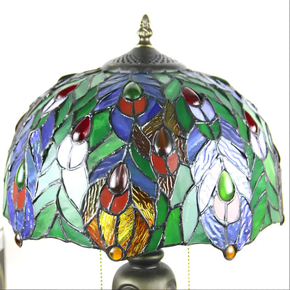Antik Tiffany-lampa Påfågel | Glas Bordslampa