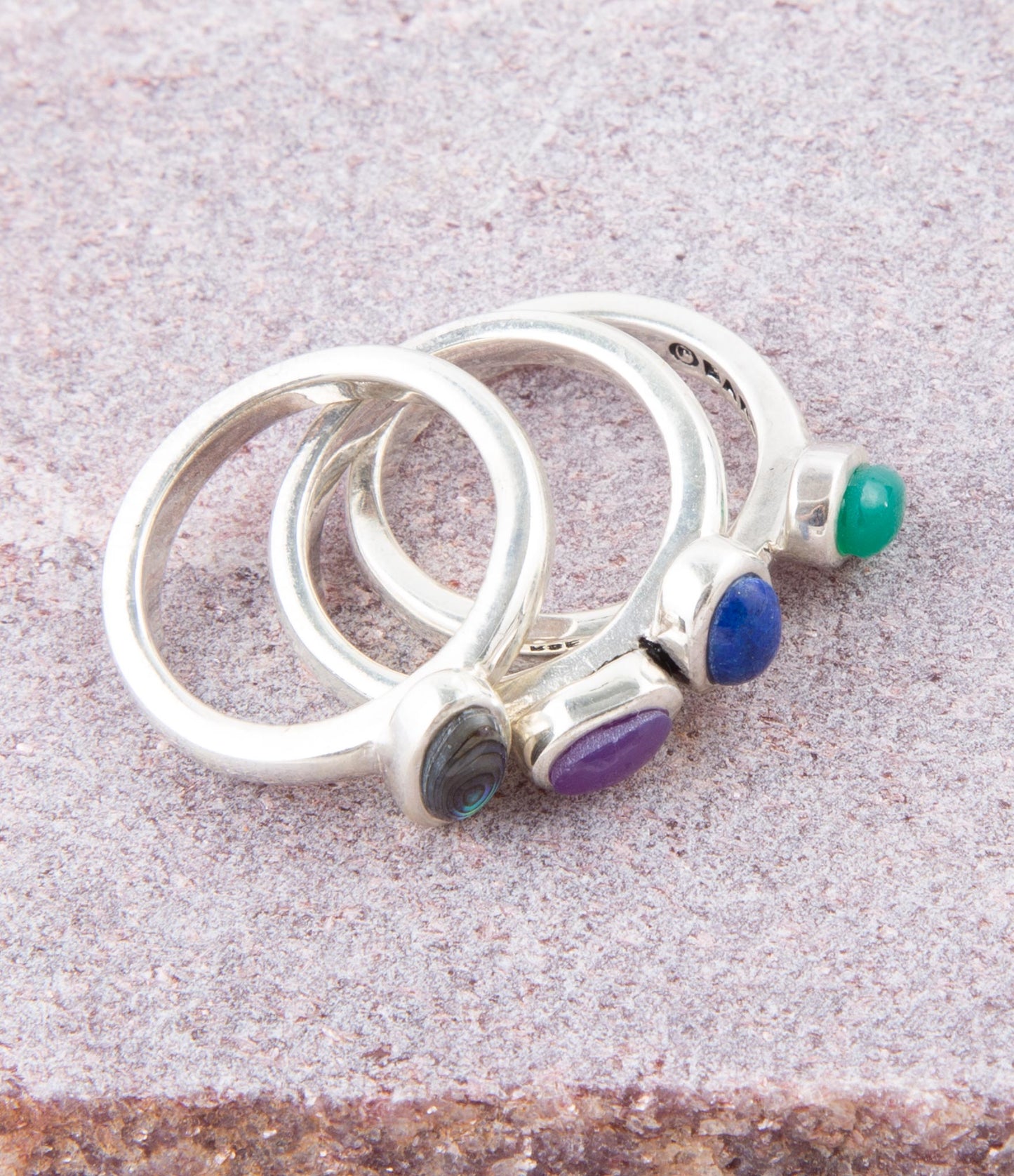 Påfågel Färgglad Multi-Sten och Sterlingsilver Ring Set