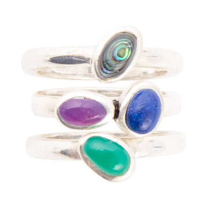 Påfågel Färgglad Multi-Sten och Sterlingsilver Ring Set