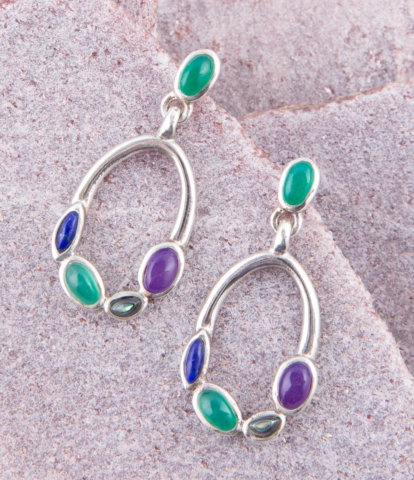 Orecchini in argento sterling con pietre multiple Peacock