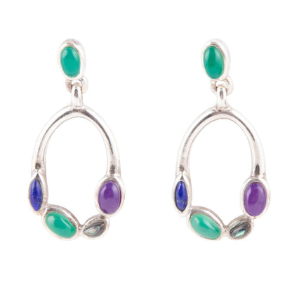 Orecchini in argento sterling con pietre multiple Peacock