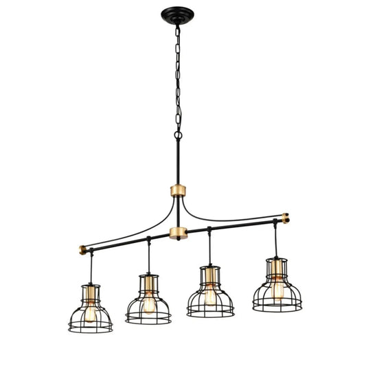 Hängande lampa vintage 40" matt svart & guld ljuskrona för vardagsrum