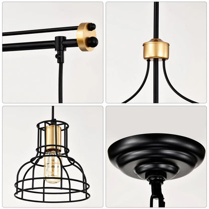 Hängande lampa vintage 40" matt svart & guld ljuskrona för vardagsrum