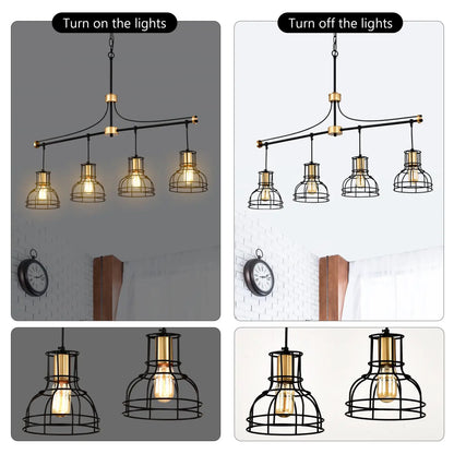 Hängande lampa vintage 40" matt svart & guld ljuskrona för vardagsrum