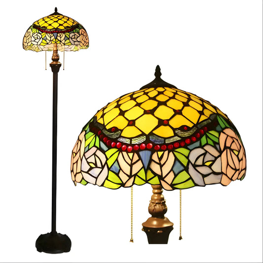 Pionblomma Tiffany-lampa glasmosaik för golv