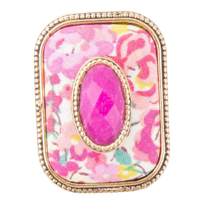 Pinker Achat gestapelter Stein Blumen Goldfarbener Statement-Ring