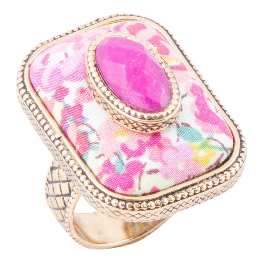Pinker Achat gestapelter Stein Blumen Goldfarbener Statement-Ring