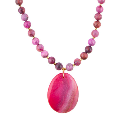 Collana con pendente in lastra di agata rosa magenta sogni