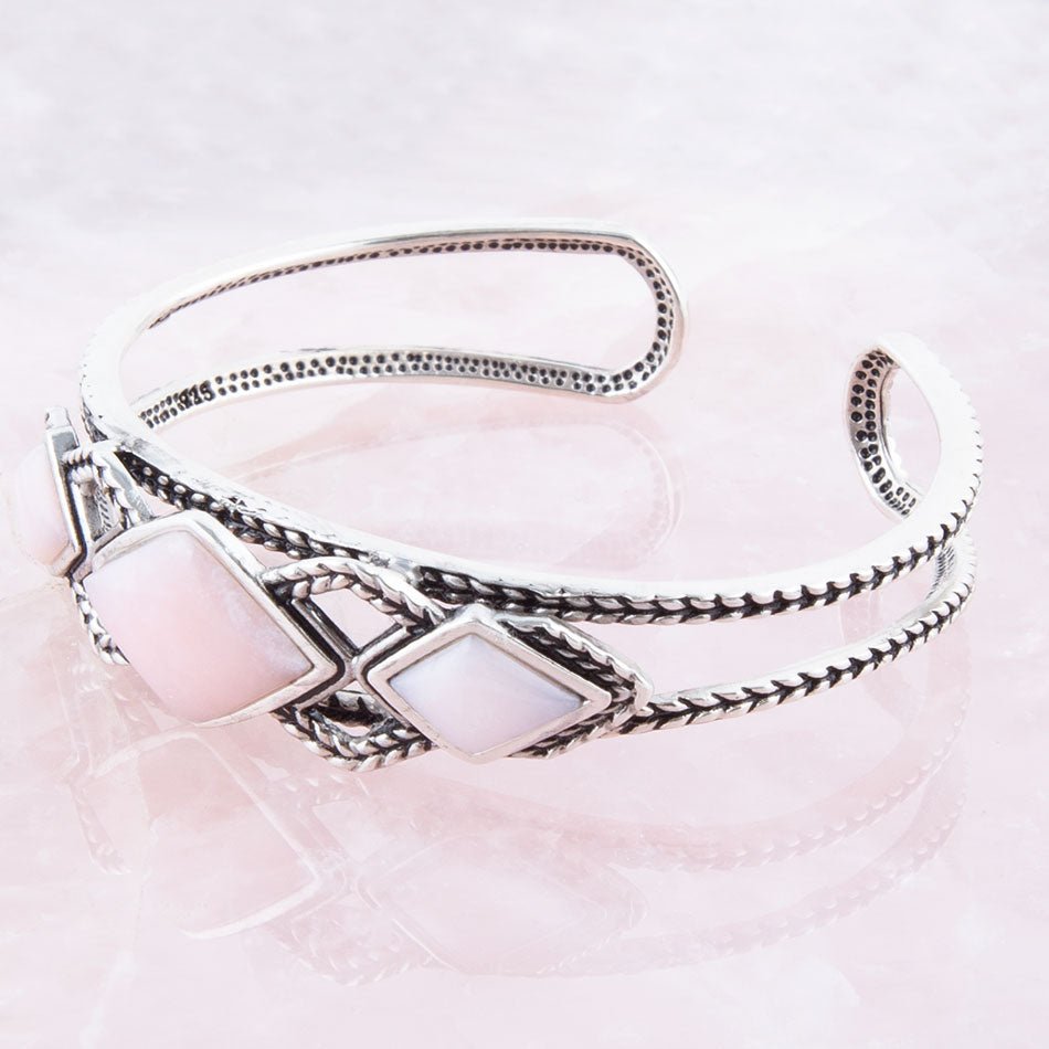 Bracciale rigido in opale rosa e argento sterling