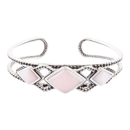 Bracciale rigido in opale rosa e argento sterling