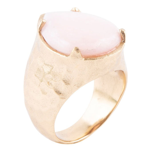 Anello a goccia dorata con opale rosa