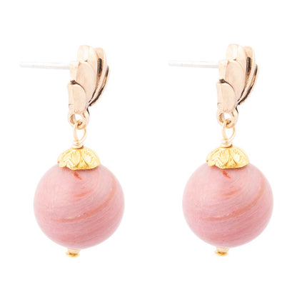 Pink Rhodonite Golden Lotus Drop Earrings