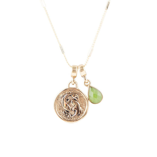 Pisces - Zodiakalny naszyjnik z zielonym jadeitem i złotym amuletem