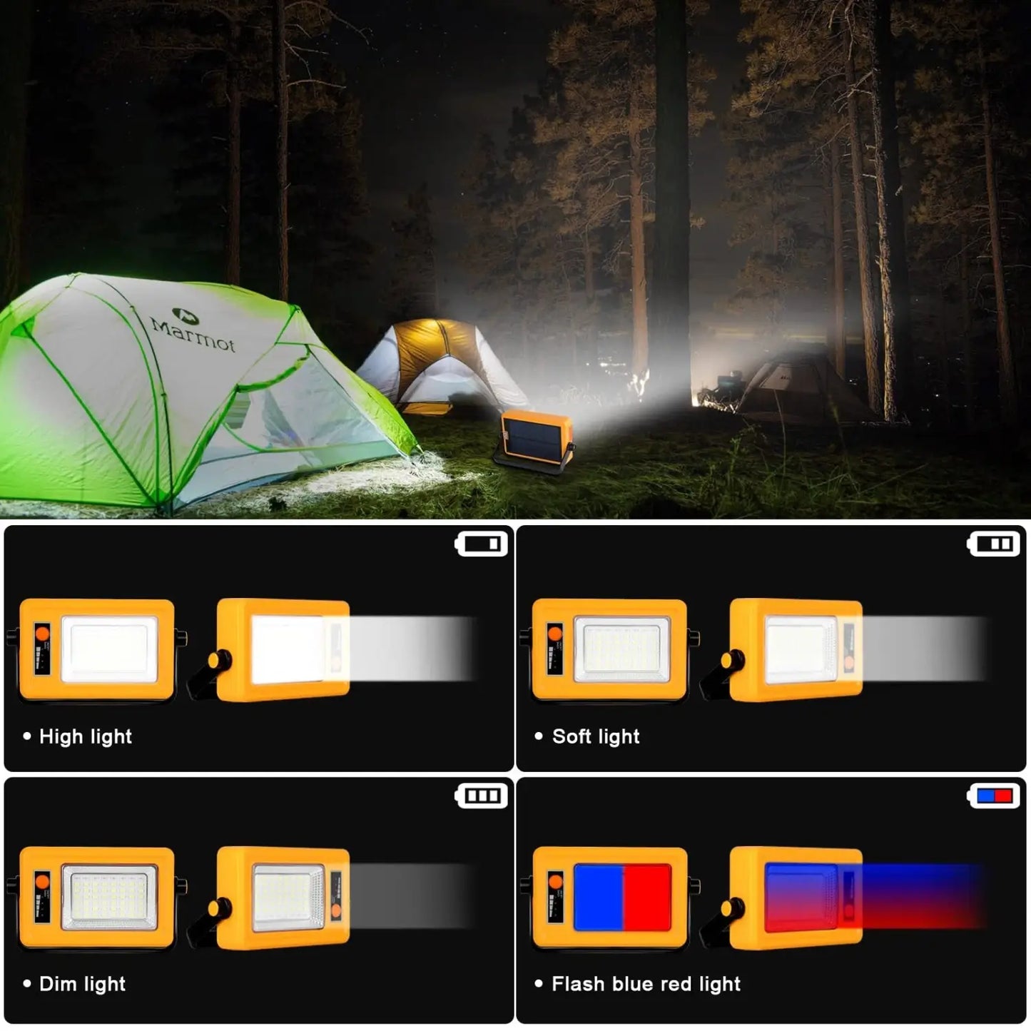 Bärbar sollykta LED strålkastare - USB uppladdningsbar campinglampa