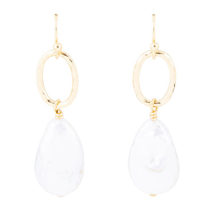 Pretty Drops of White Freshwater Pearl Golden Drop Earrings