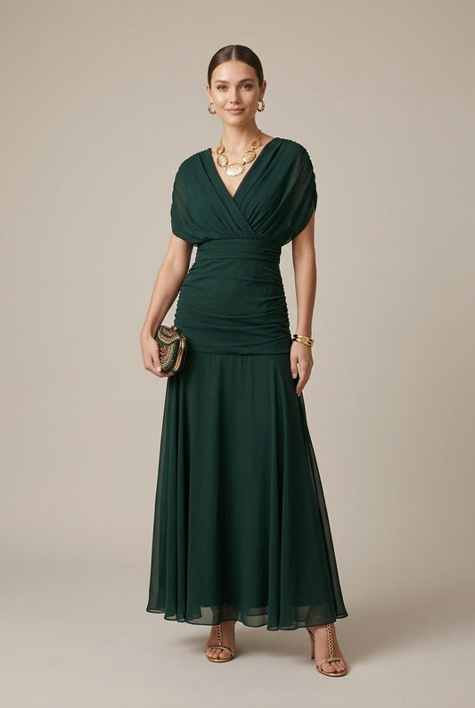 V-Neck Evening Gown | Elegant Flowing Maxi Dress - View 1