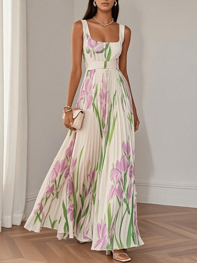 Floral Print Maxi Dress | Sleeveless A-Line Summer Style - View 1