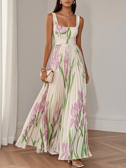 Floral Print Maxi Dress | Sleeveless A-Line Summer Style - View 1
