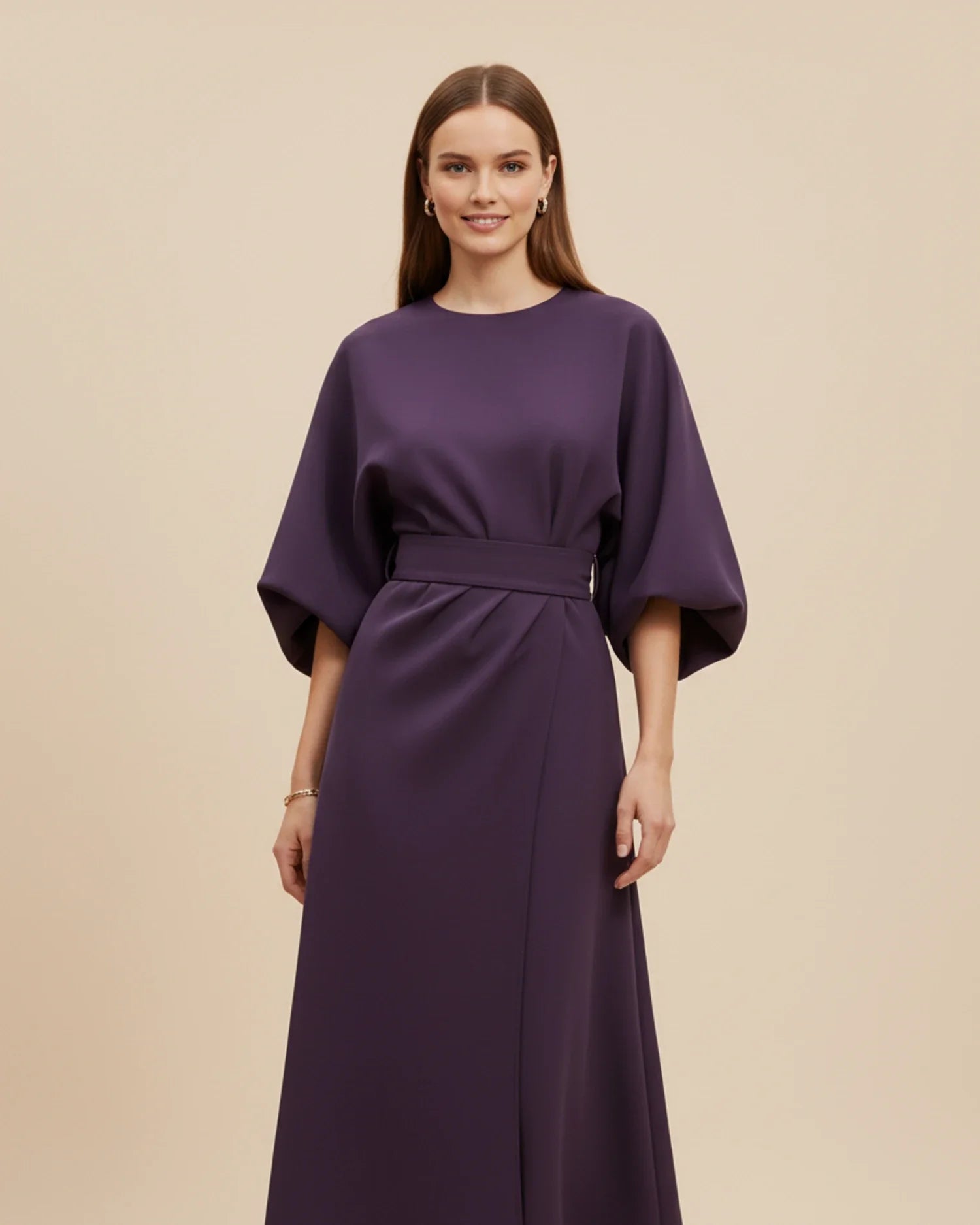 Black Wrap Midi Dress | Elegant Balloon Sleeve Cocktail Dress - View 2